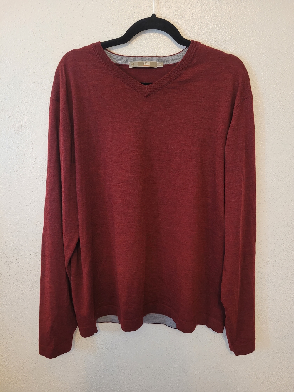 Raffi Cashmere Men's XL Merino Wool Cashmere V-Neck Sweater Burgundy